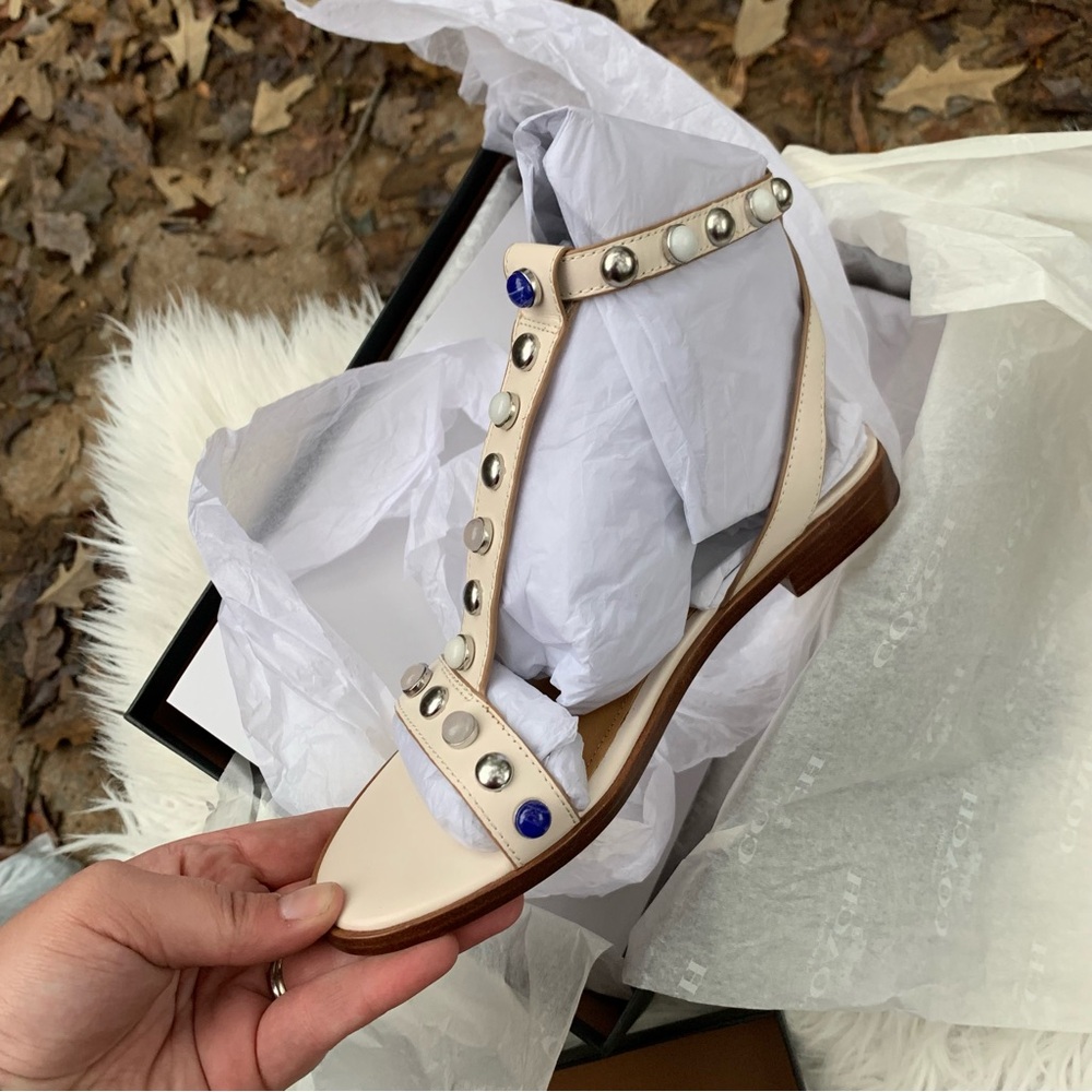 Coach Sadie Semi Half Calf Studded Sandals FLAWED Size 5